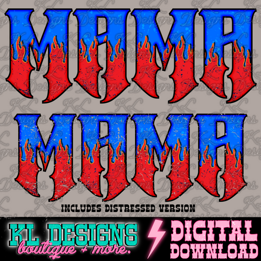 Edgy Red/Blue Flame Mama