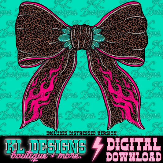 Edgy Leopard Pink Turquoise Flame Bow | Digital Download