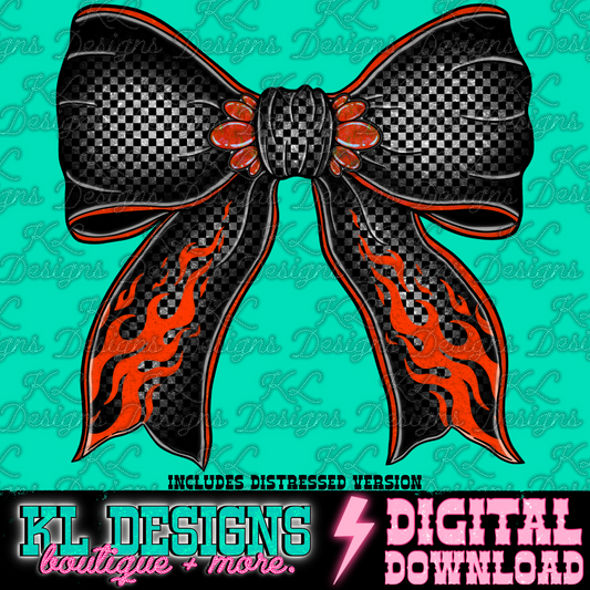 Edgy Checkered Orange Flame Bow | Digital Download