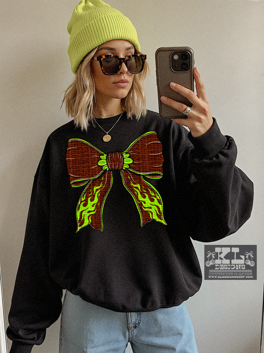 Edgy Stripes And Green Flames Bow