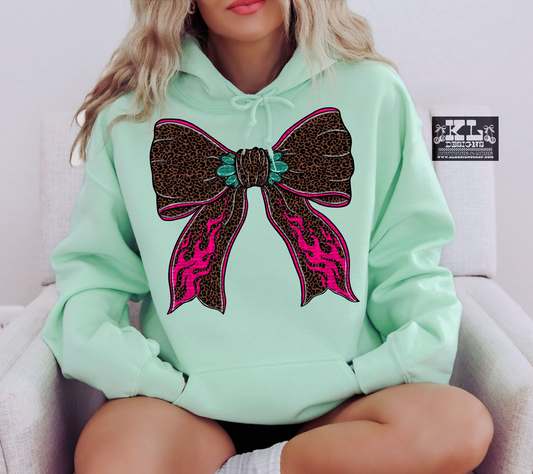 Edgy Leopard Turquoise Pink Flames Bow