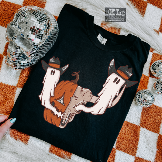 Cowboy Ghost Split Bull Pumpkin