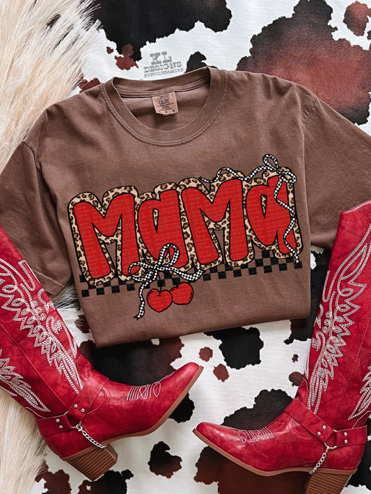Mama Leopard Cherry Checkered Bows