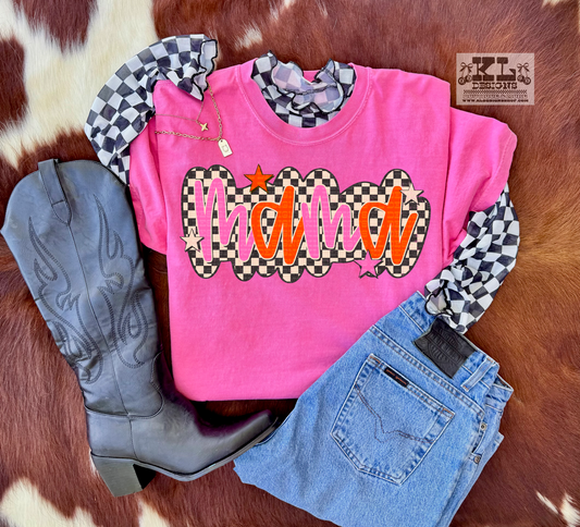 Retro Pink Orange Checkered Mama