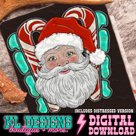 Candy Cane Turquoise Santa | Digital Download