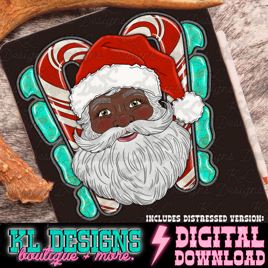 Candy Cane Turquoise Santa | Digital Download