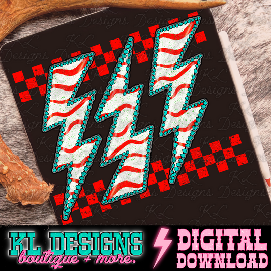 Christmas Stripe Bolts Red Checkers| Digital Download