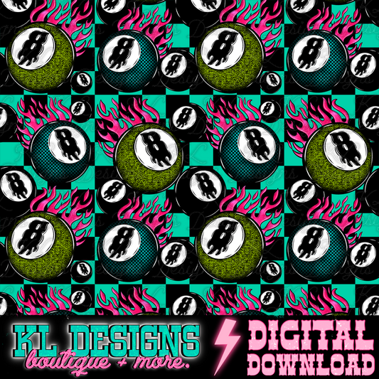 Edgy Flaming 8 Ball Seamless (3 colors) | Digital Download