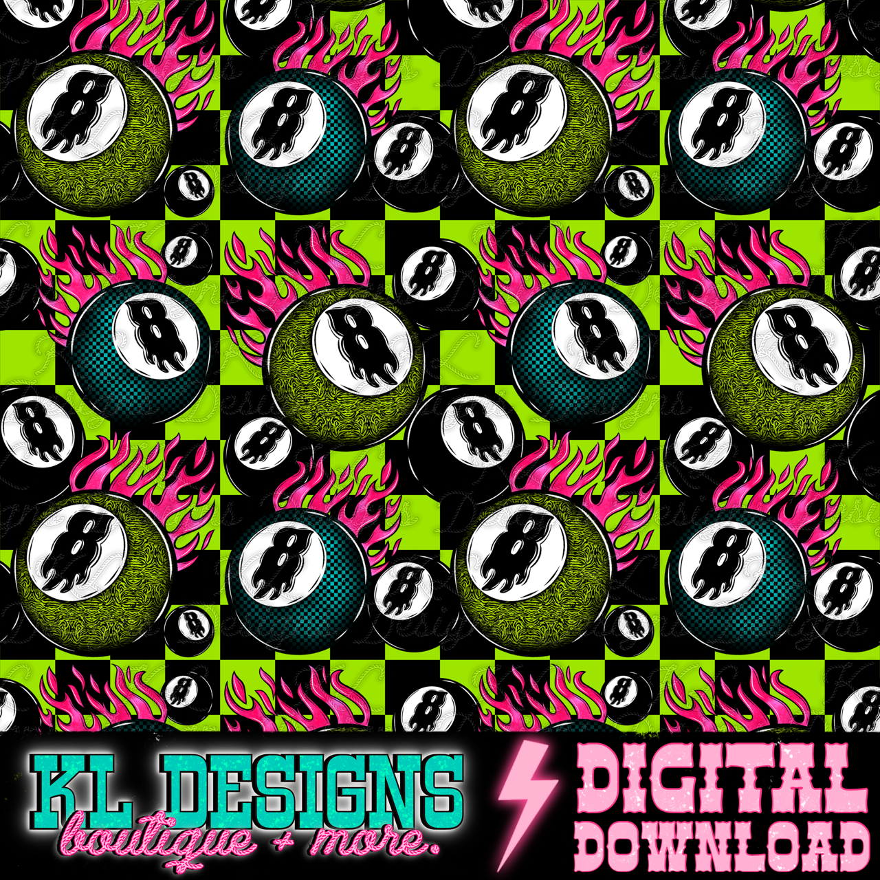 Edgy Flaming 8 Ball Seamless (3 colors) | Digital Download