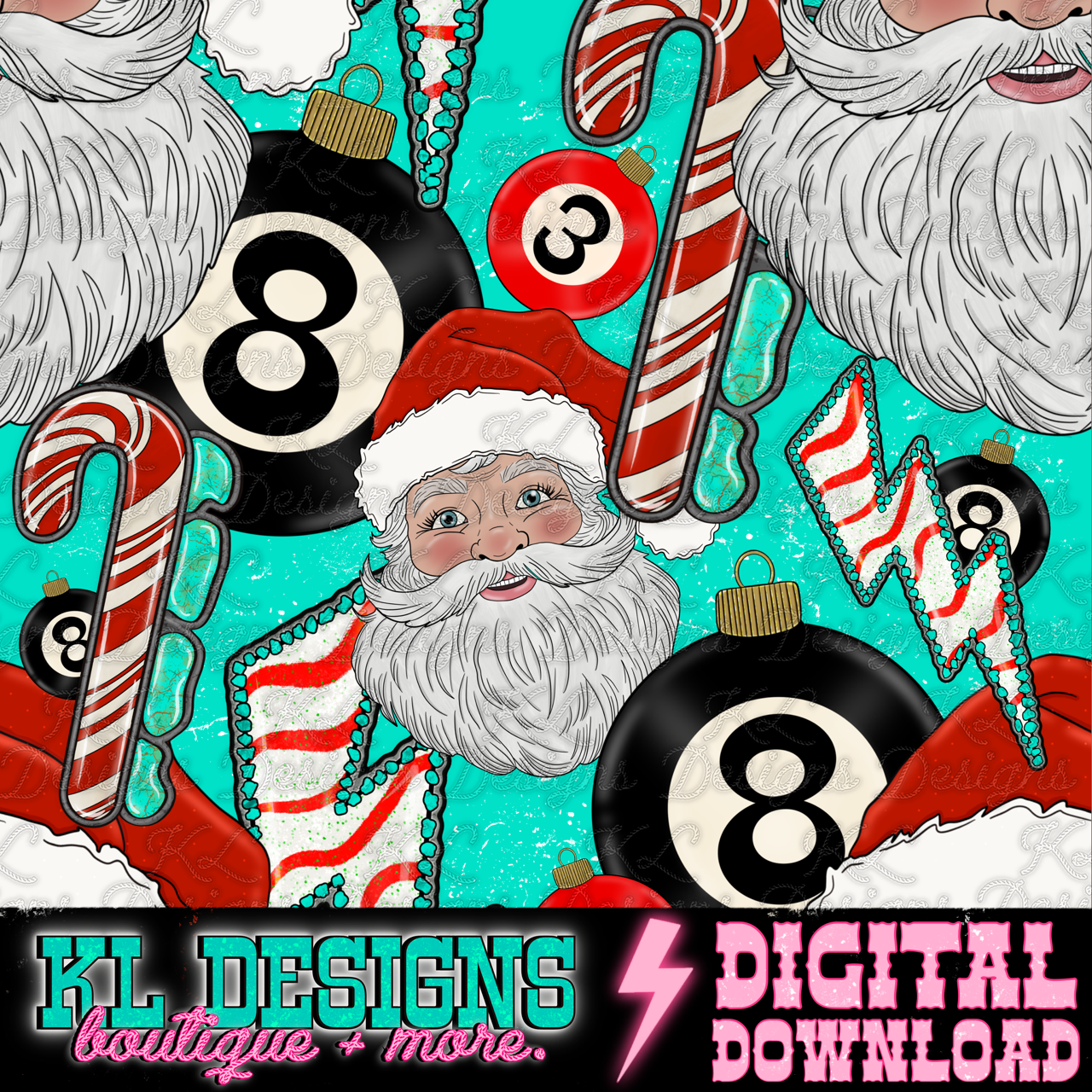 Edgy Turquoise Candy Cane 8 Santa Seamless (3 colors) | Digital Download