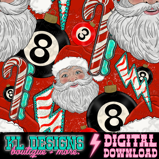 Edgy Turquoise Candy Cane 8 Santa Seamless (3 colors) | Digital Download