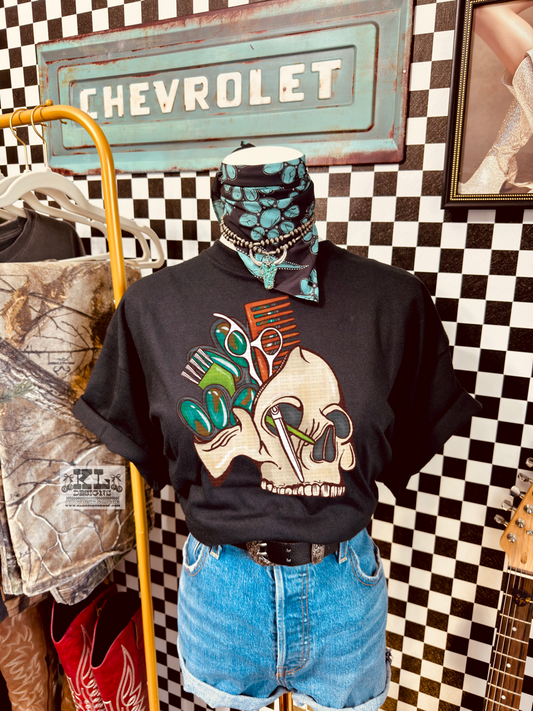 Western Turquoise Hairstylist Skull