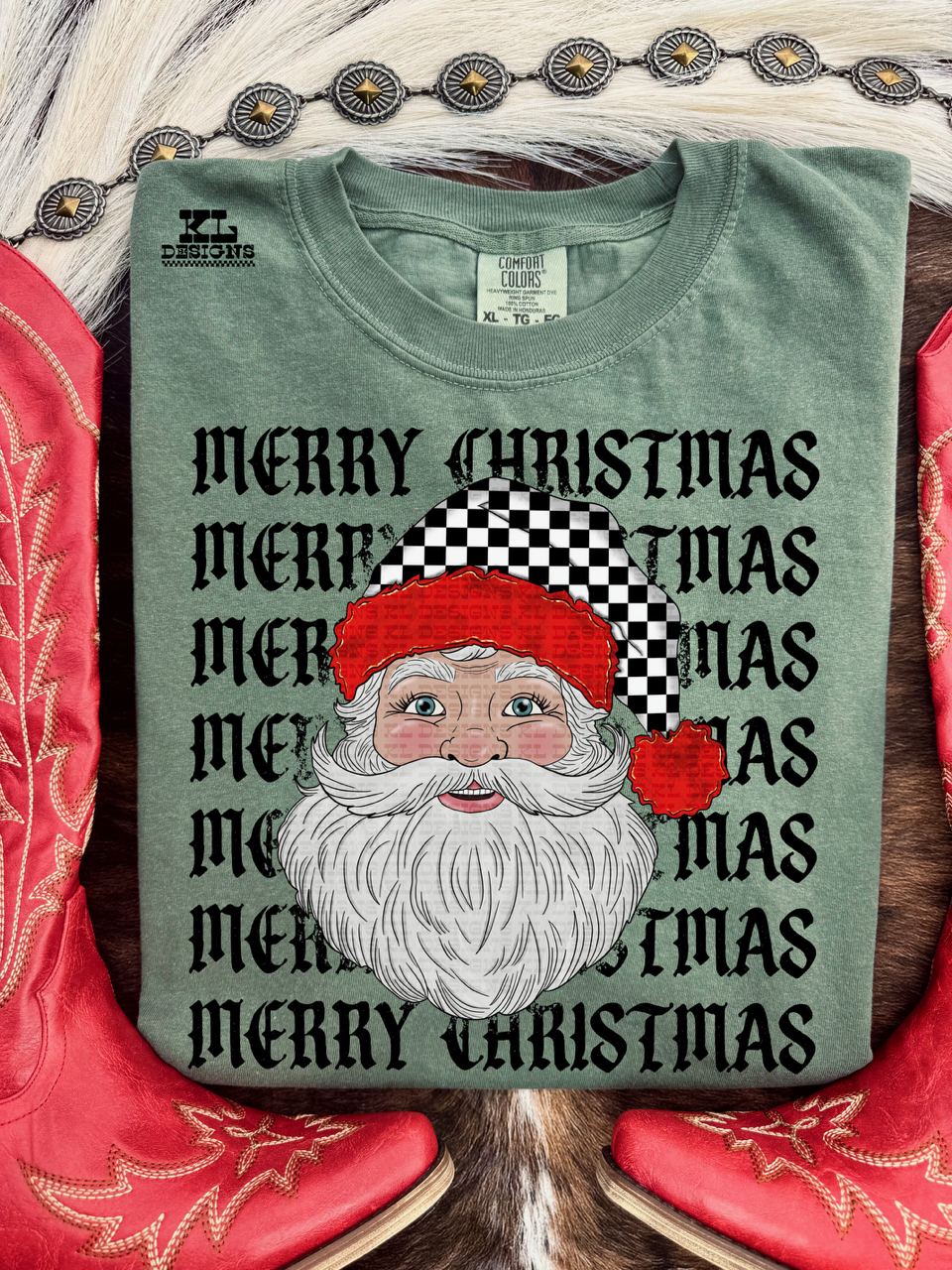 Checkered Santa Merry Christmas Repeat