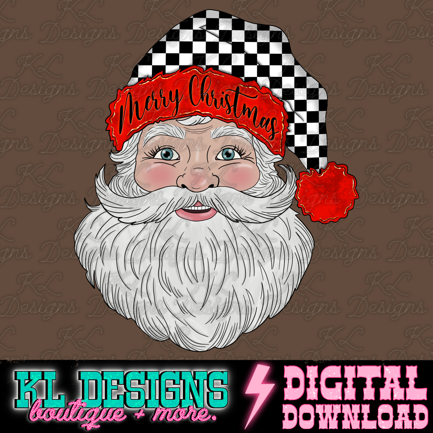 Merry Christmas Checkered Red Santa | Digital Download