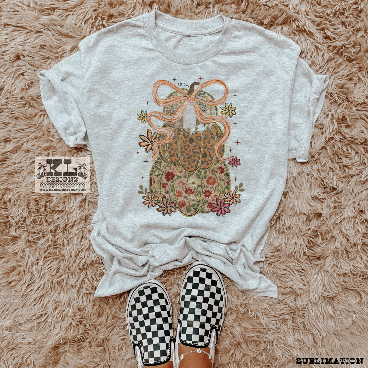 Autumn Floral Leopard Bow Pumpkin Stack