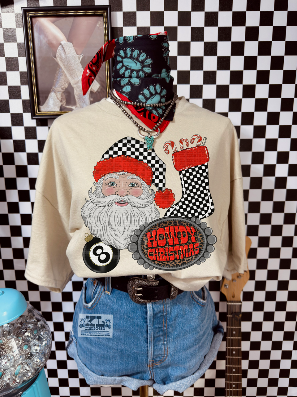 Howdy Christmas Checkered Santa Collage