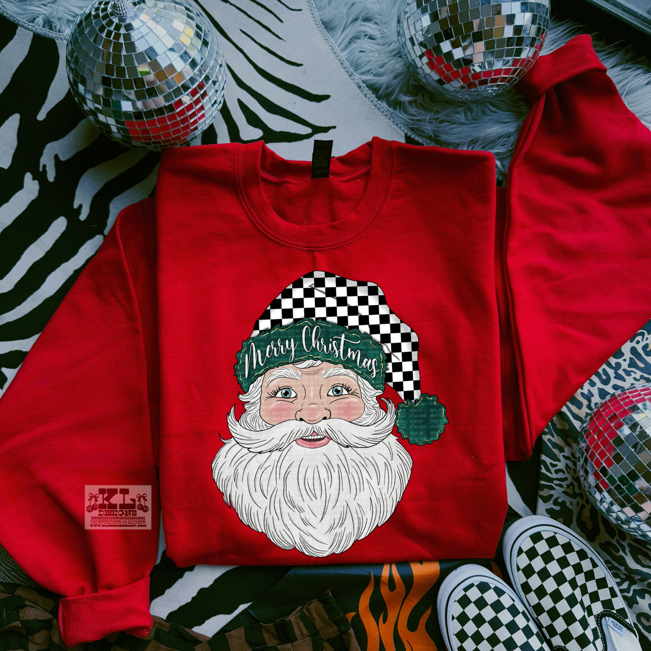 Merry Christmas Dark Teal Checkered Santa