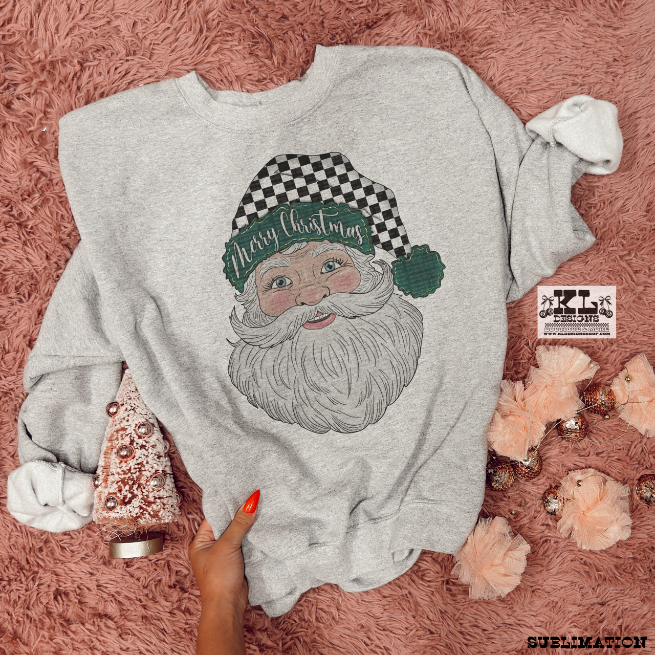 Merry Christmas Dark Teal Checkered Santa