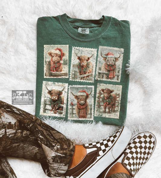 Vintage Distressed Highland Christmas Stamps