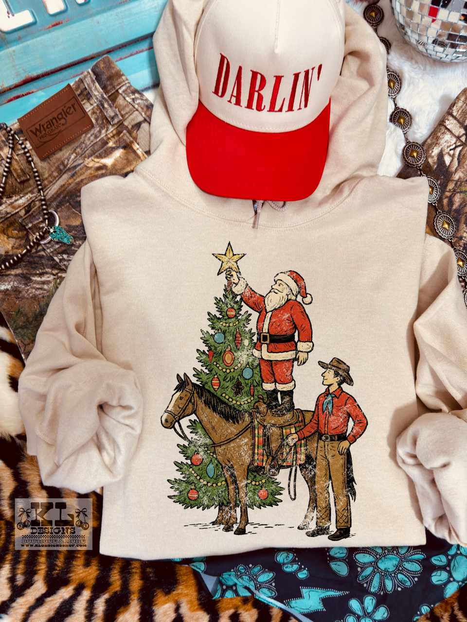 Vintage Distressed Santa & Cowboy Christmas Tree