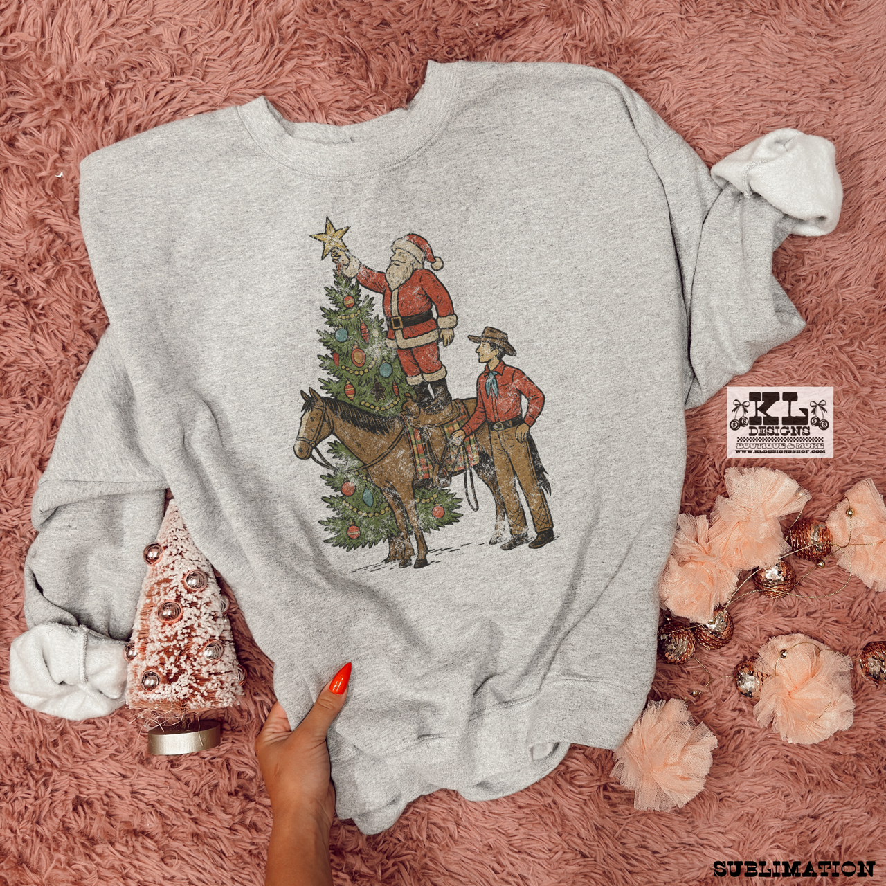 Vintage Distressed Santa & Cowboy Christmas Tree