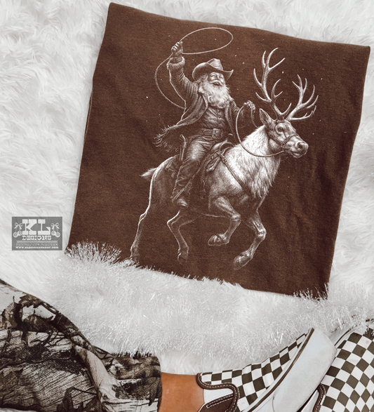 Cowboy Santa Reindeer White Tone
