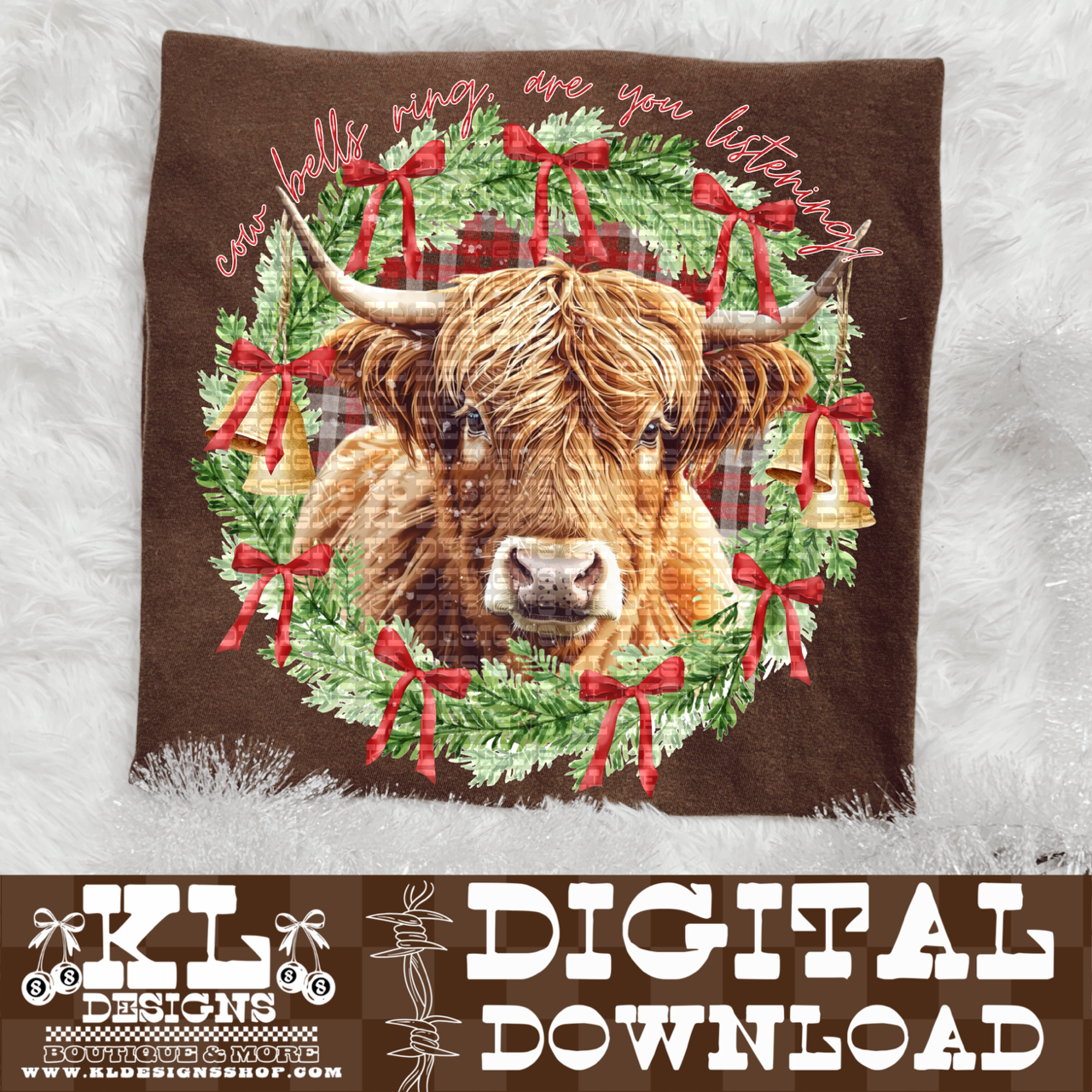 Highland Bows & Bells Wreath  | Digital Download