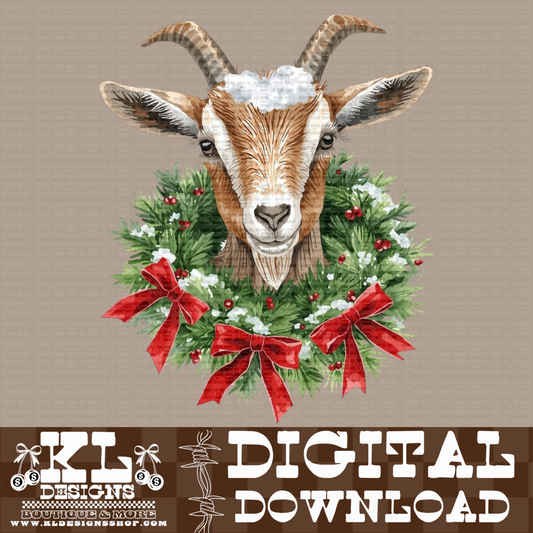 Christmas Goat Wreath Watercolor Portrait | Digital Download