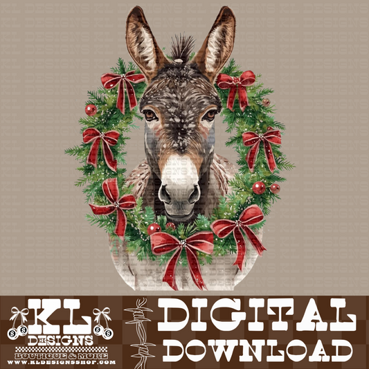 Christmas Donkey Wreath Watercolor Portrait | Digital Download