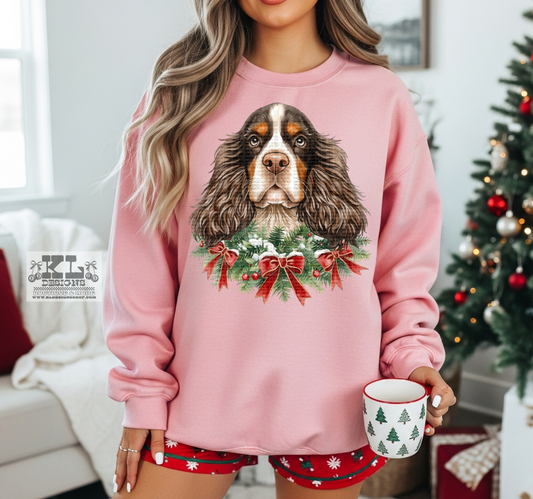 Cocker Spaniel - Watercolor Christmas Bow Wreath