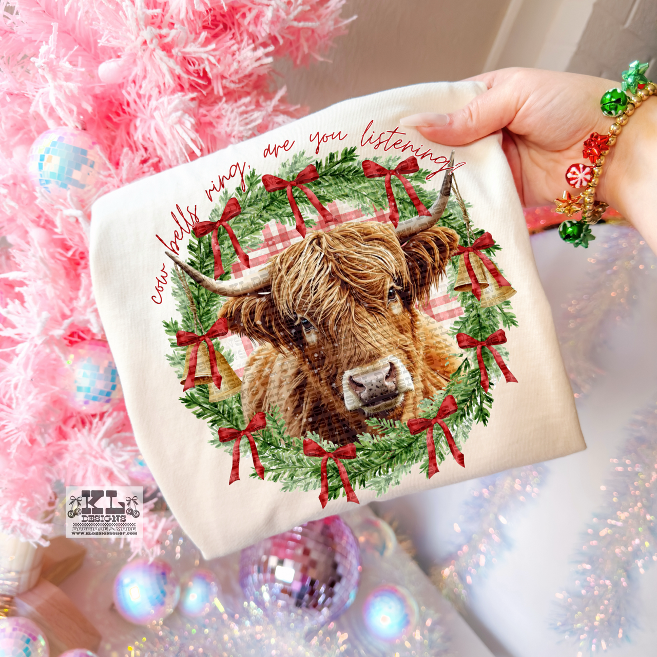 Cow Bells Christmas Highland Bow Wreath