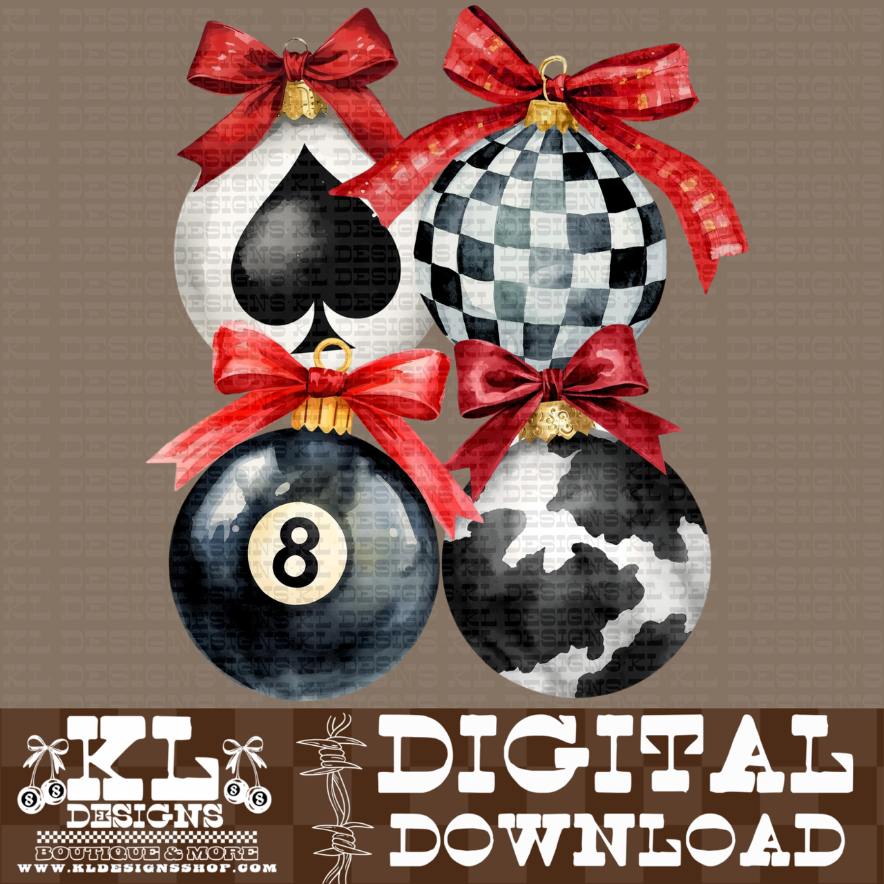 Edgy Christmas Watercolor Ornaments | Digital Download