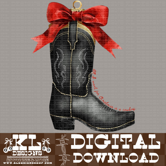 Christmas Cowboy Boot Ornament Watercolor | Digital Download