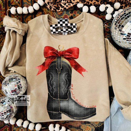 Christmas Cowboy Boot Bow Ornament