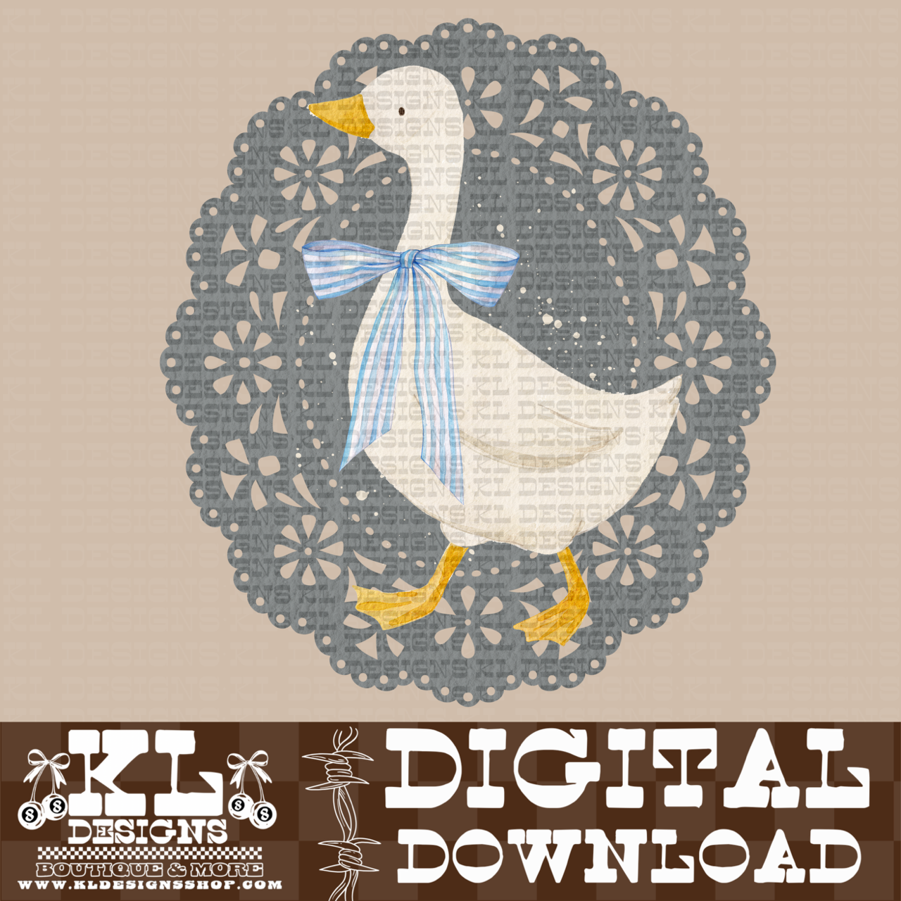 Vintage Grey Lace Bow Goose | Digital Download