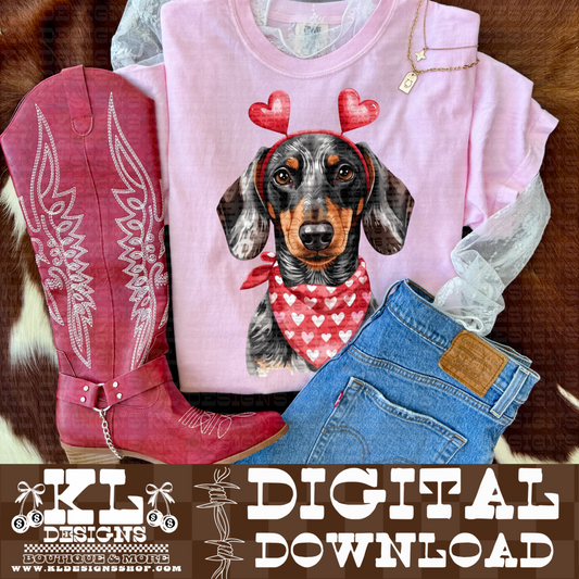 Valentine Dapple Dachshund Watercolor Portrait | Digital Download