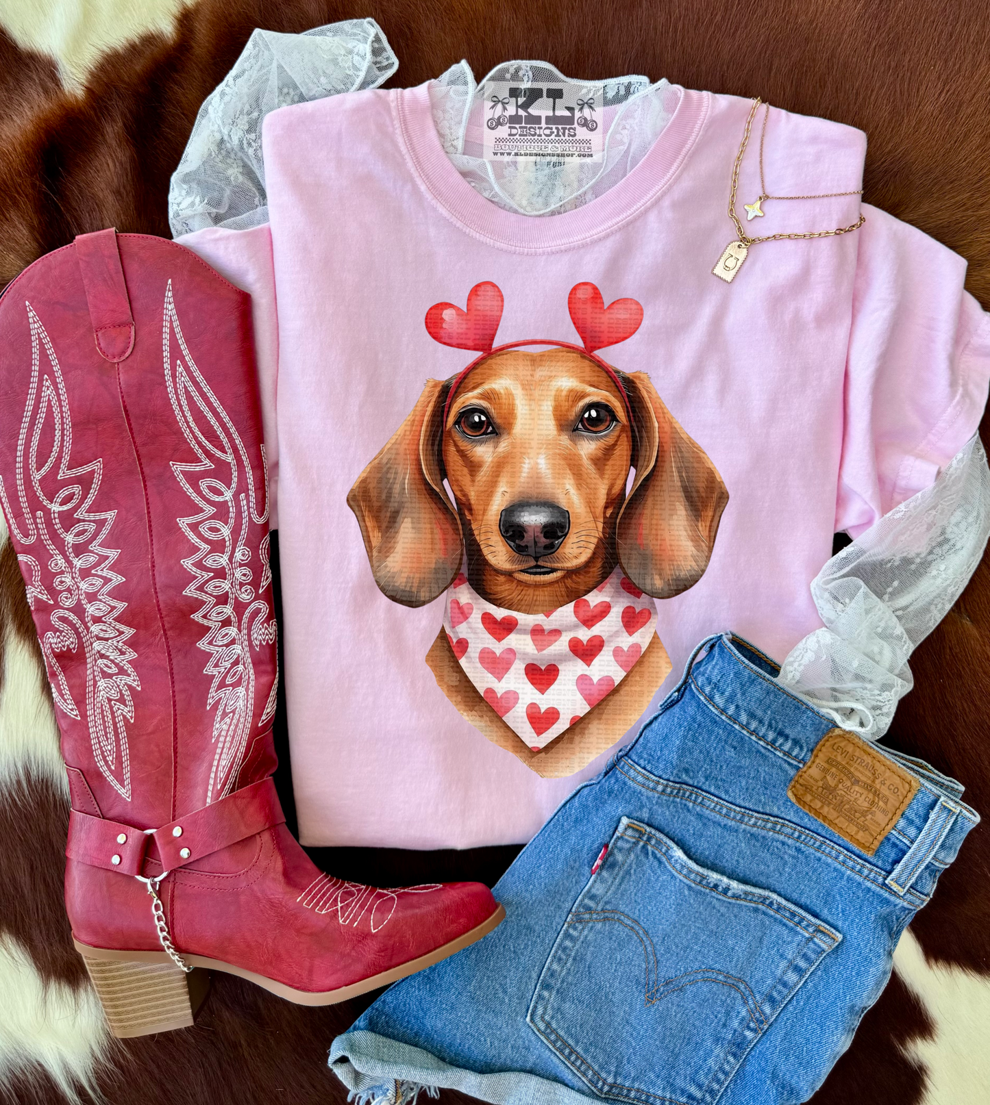 Valentine Red Dachshund Watercolor Portrait