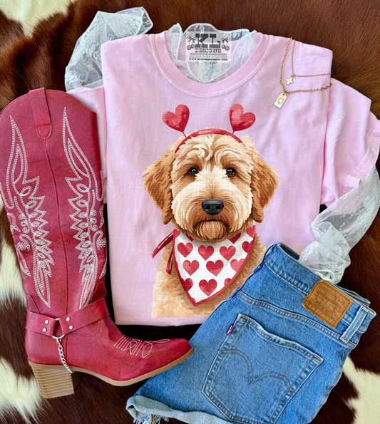 Valentine Golden Doodle Watercolor Portrait