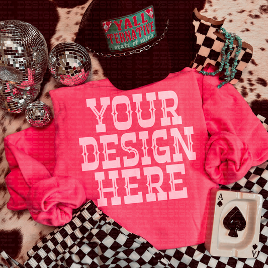 Western Checkered Grunge Safety Pink Sweatshirt Mockup