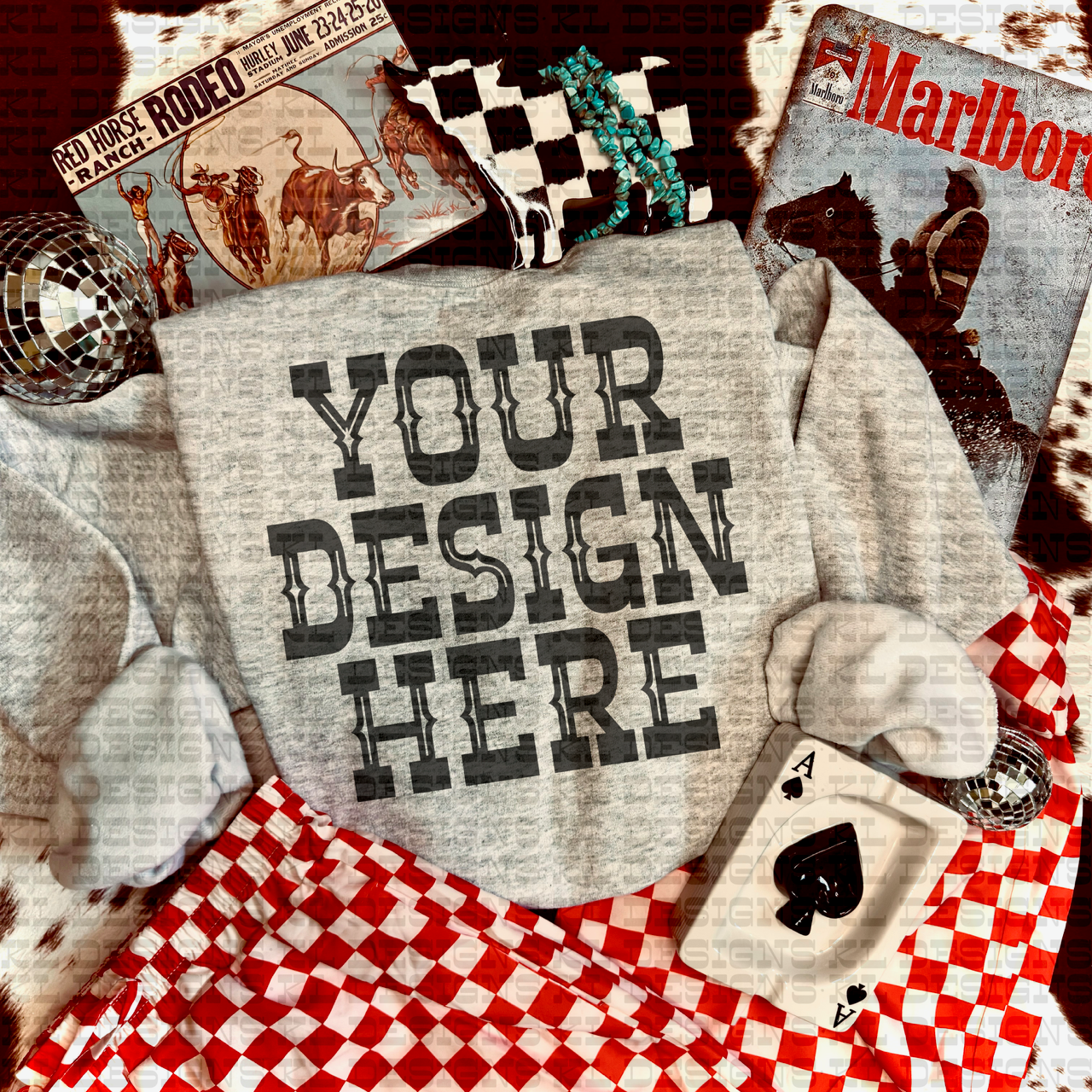 Western Checkered Grunge Ash Sweatshirt Mockup