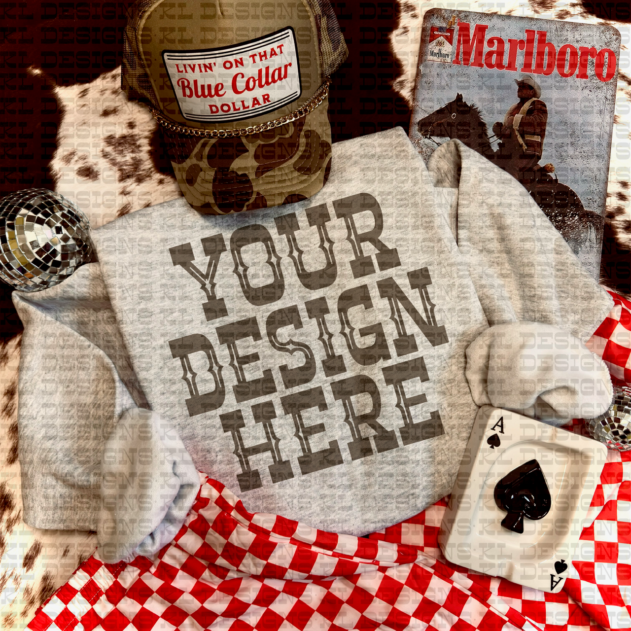 Western Checkered Grunge Ash Sweatshirt Mockup