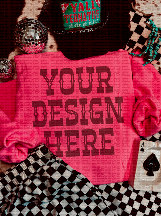 Western Checkered Grunge Safety Pink Sweatshirt Mockup