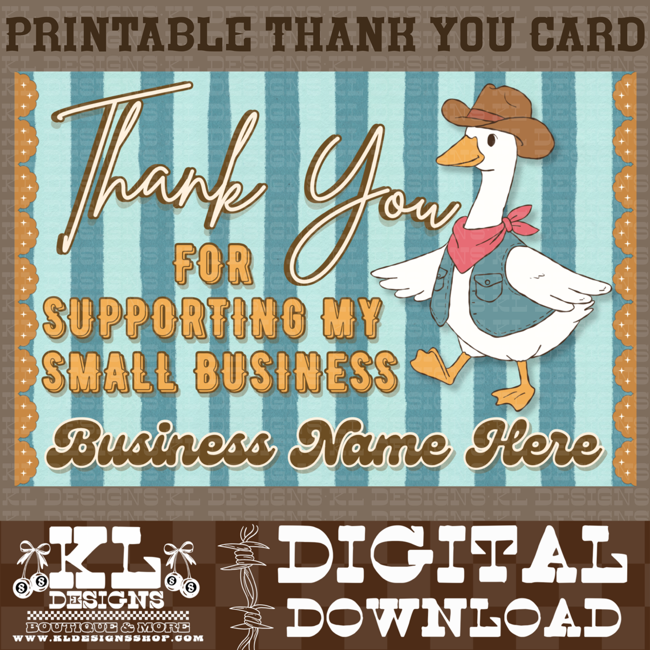 Cowboy Goose 4X6 Printable Thank You Card | Digital Download