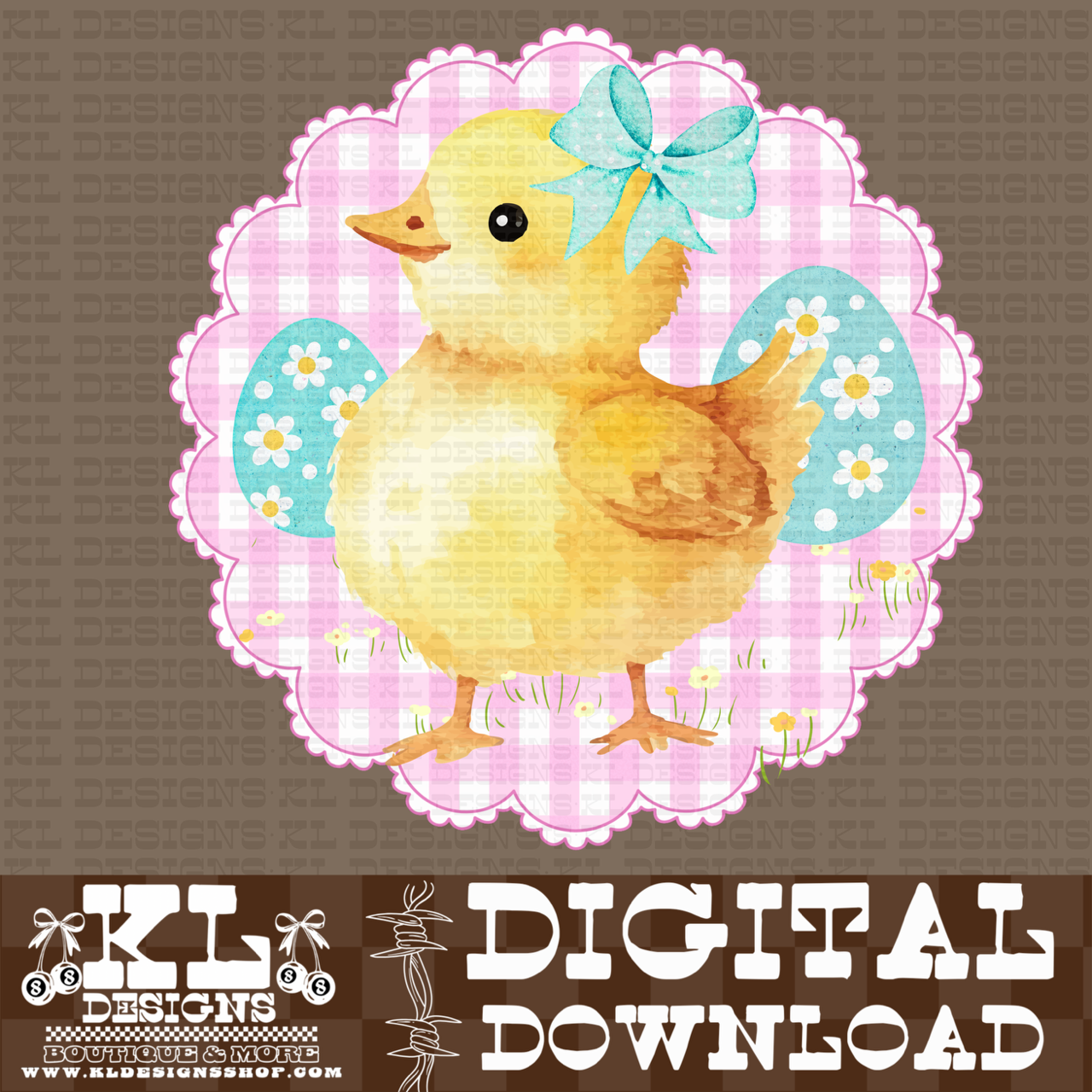 Gingham Easter Spring Chick Watercolor | Digital Download