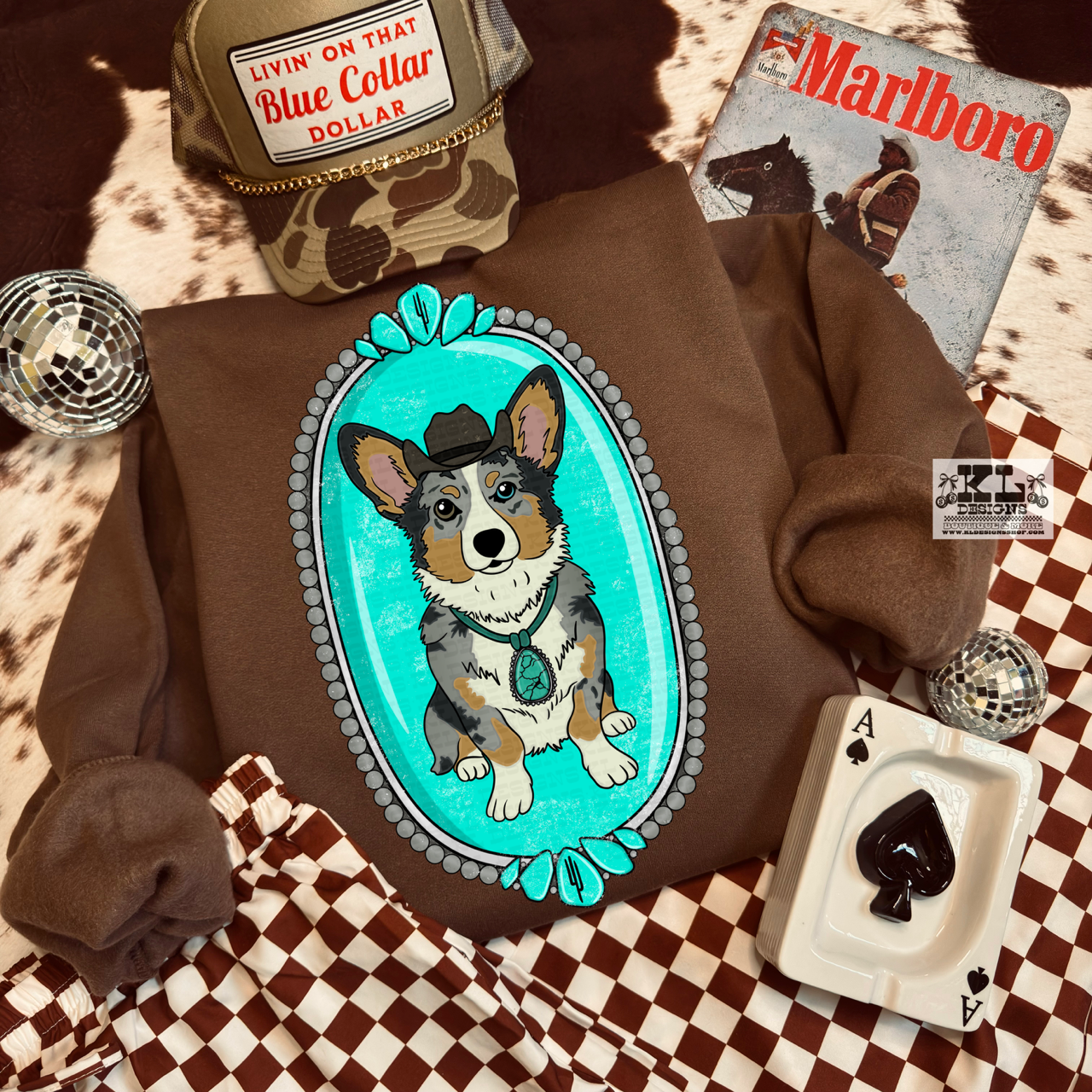 Merle Cowboy Corgi Turquoise Stone