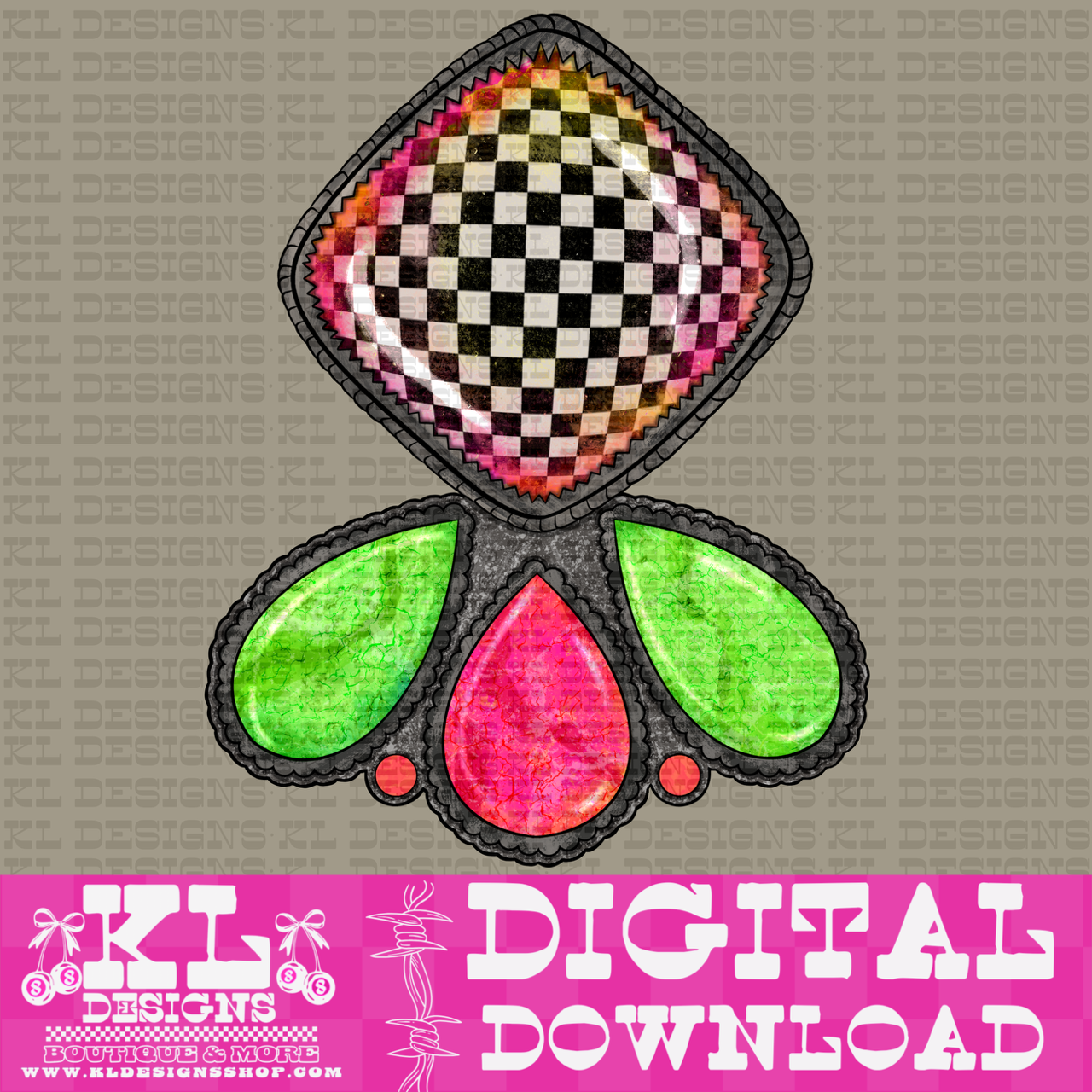 Checkered Pink&Green Jewel  (5 files) | Digital Download