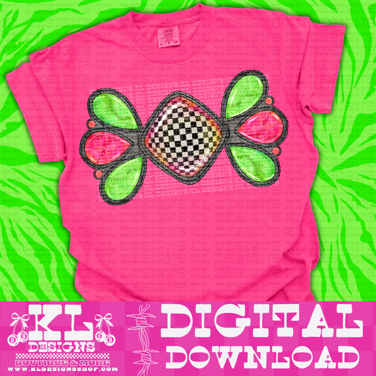 Checkered Pink&Green Jewel  (5 files) | Digital Download