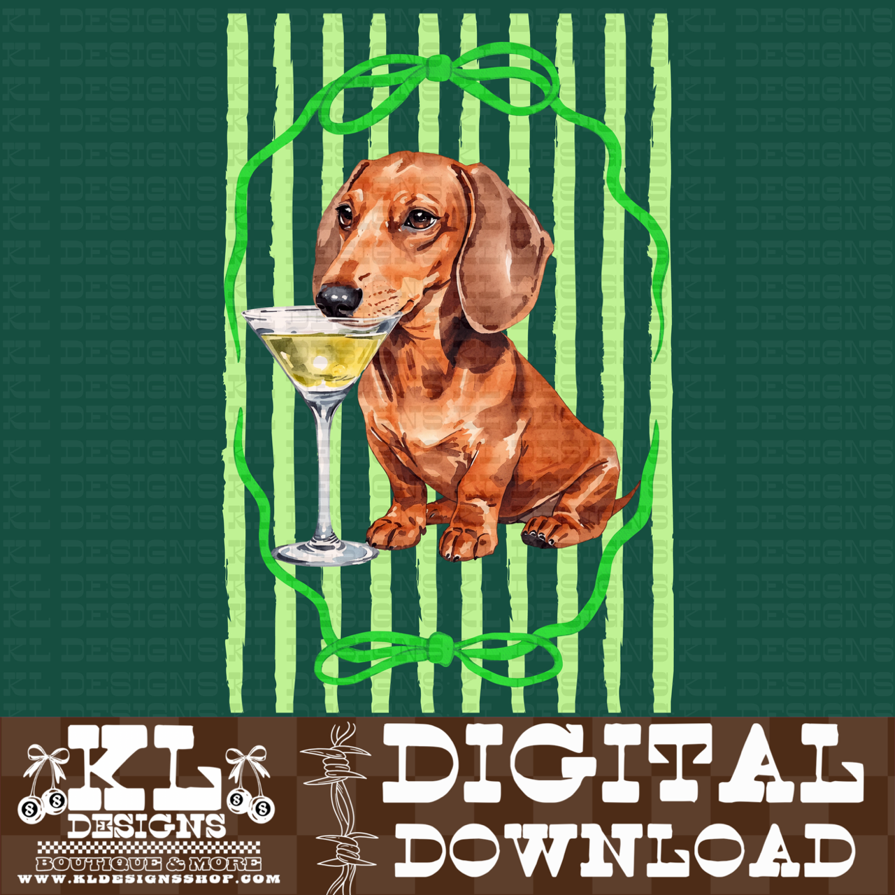 Green Stripes Weenie Martini | Digital Download