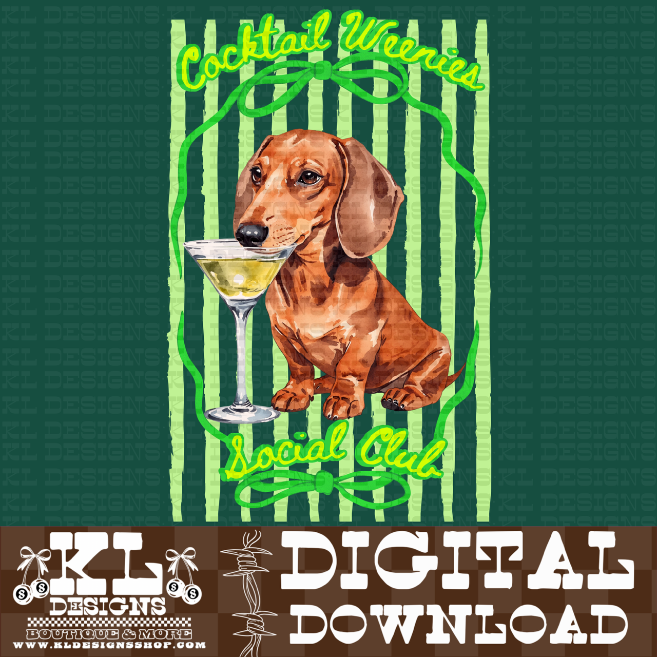 Green Stripes Weenie Martini | Digital Download