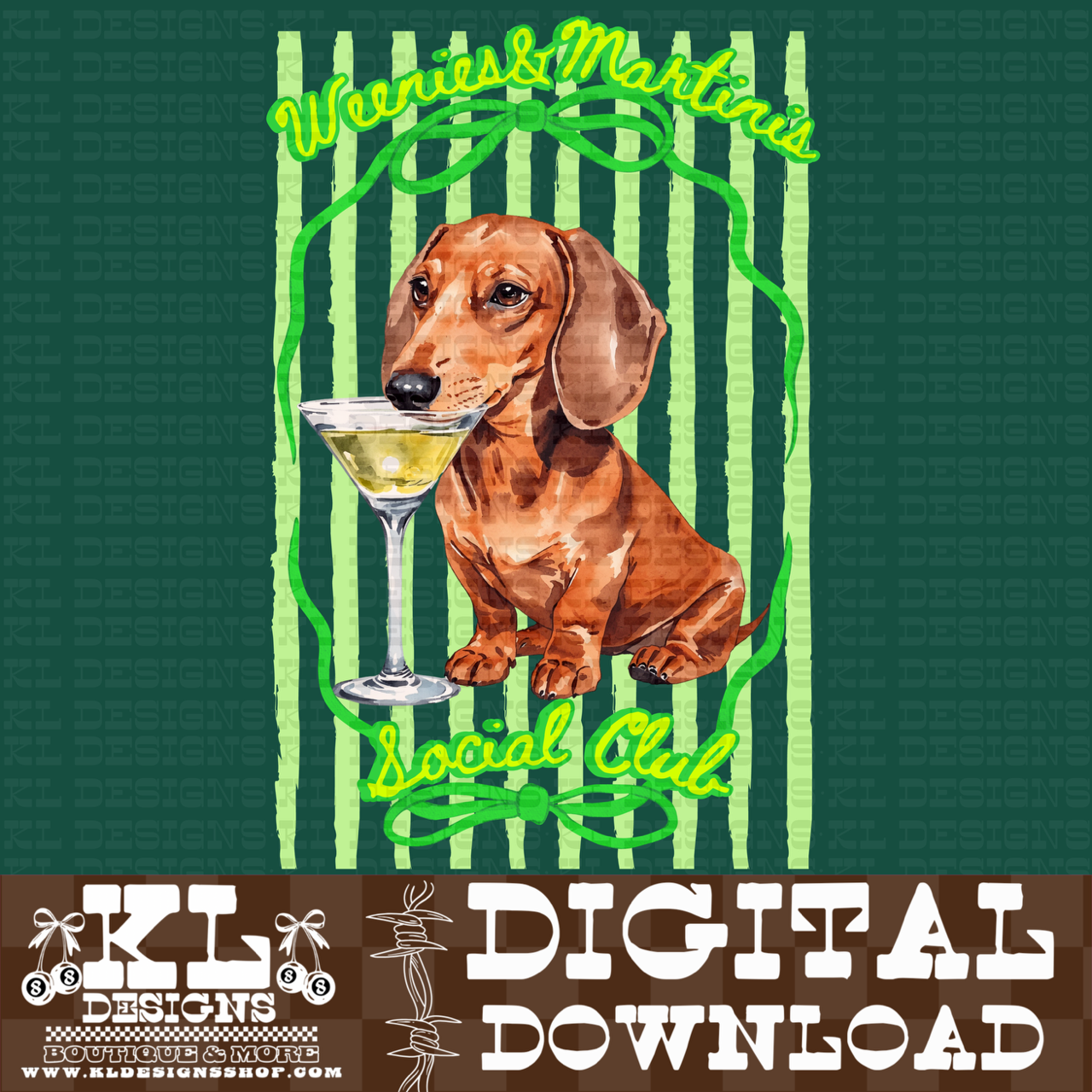 Green Stripes Weenie Martini | Digital Download